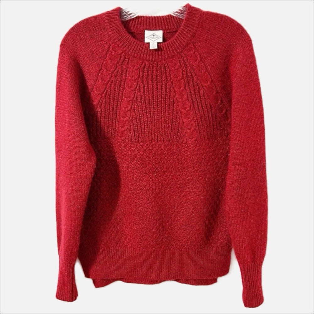 St. John's Bay Rich 🧶Red Varied Knit Long Sleeve Sweater with Metallic Details